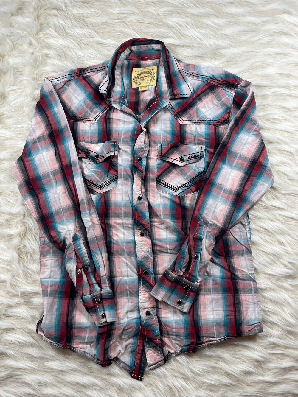 Cowboy Collection Pearl Snap Shirt L Multi Color Plaid